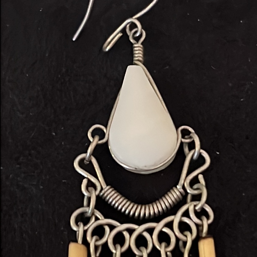 Vintage Handmade silver beaded dangle earrings 3.25” - Picture 3 of 3
